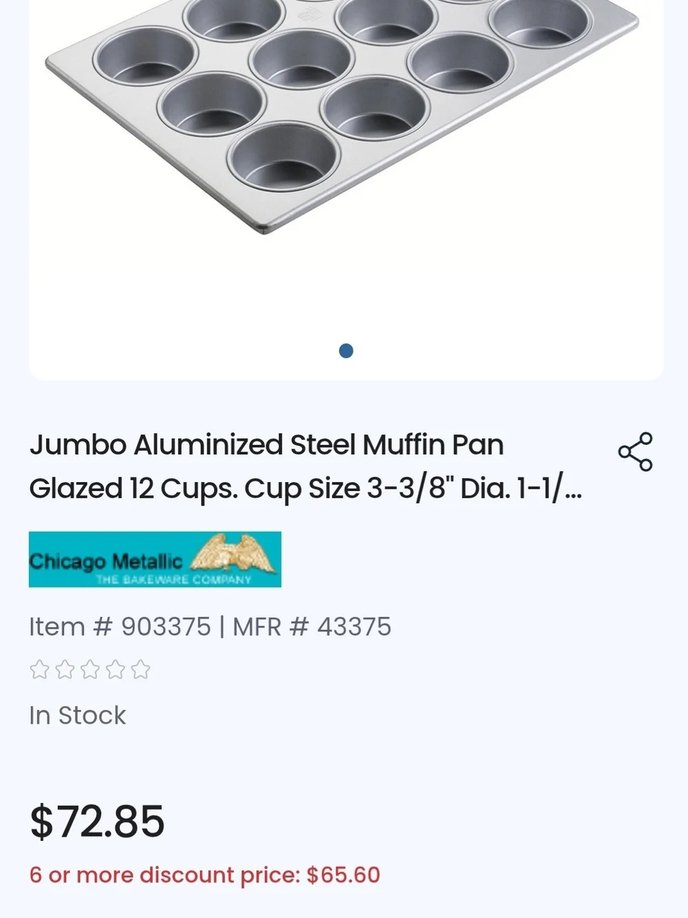 NWT Chicago Metallic 43375 Jumbo Muffin Pan Glazed 12-Cup Aluminized Steel